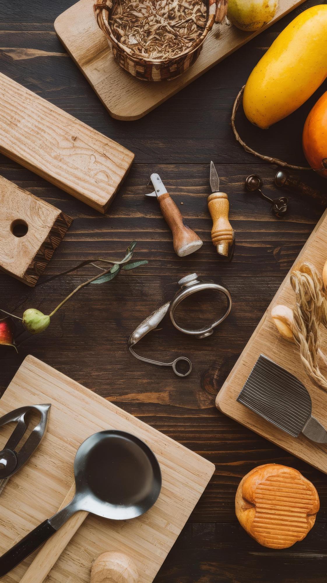 Laboratorio di cucina con utensili in legno